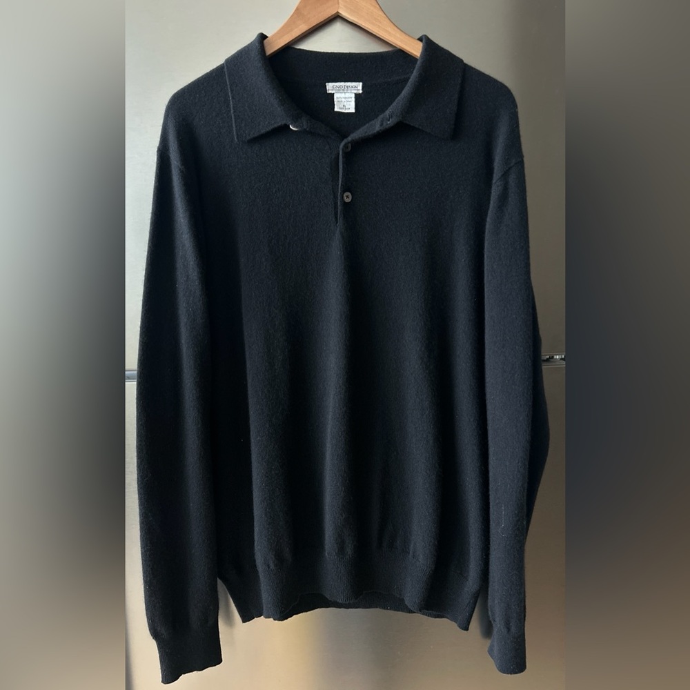 100% Cashmere Knit Polo Sweater XL Black Soft Luxury